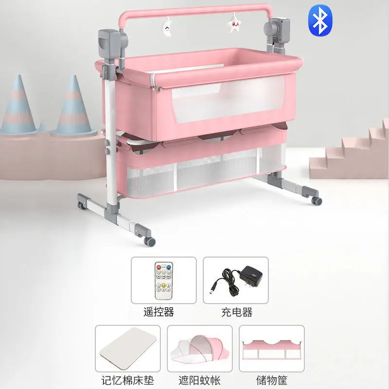 Smart Electric Crib Folding Multi-functional Electric Cradle Bed for Newborns Splicing Big Bed Eco-friendly Crib