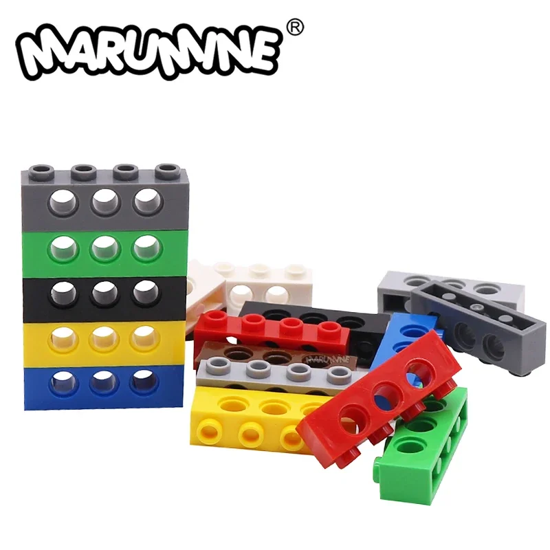Marumine технология кирпич 1x4 с отверстием 20 шт. MOC Классические Механические строительные блоки запчасти DIY аксессуары совместимы с 3701
