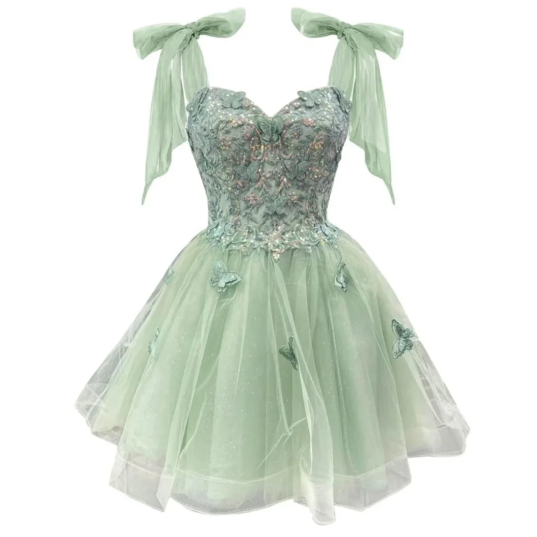 Graduation Homecoming 16 Quinceanera Dresses Bow Strap Lace Sequins Three-dimensional Butterfly Mesh Sweet Ball Gown Prom