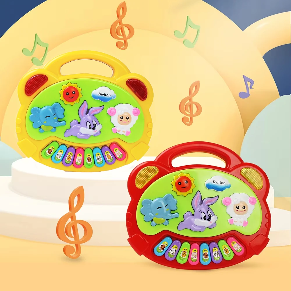 Juego de teclado de Piano de dibujos animados para niños con sonidos de animales luz intermitente música instrumento de bebé juguetes musicales juguetes educativos regalos para niños