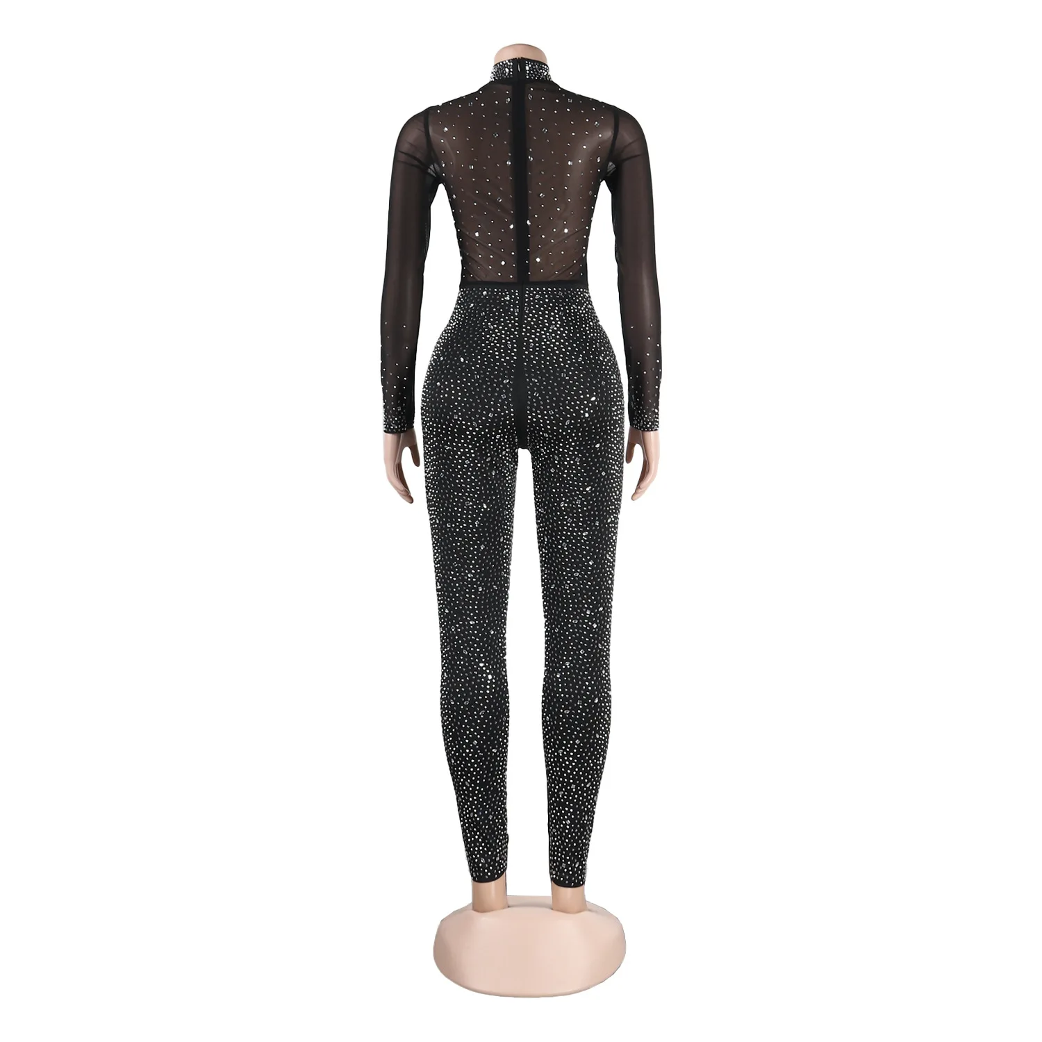 Sexy Feest Jumpsuits Vrouwen 2023 Herfst Effen Mesh Diamant Mode Lange Mouwen Broek Jumpsuit Clubwear Dames Overall Streetwear