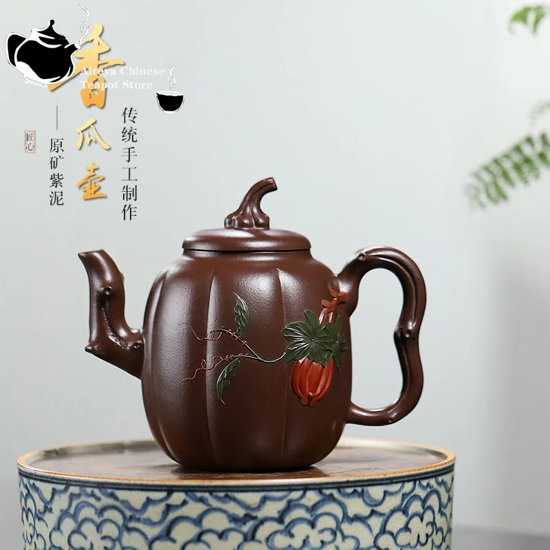 Yixing handmade purple clay teapot, original ore, purple clay, fragrant melon, Kung Fu tea set, Chinese teapot, large capacity