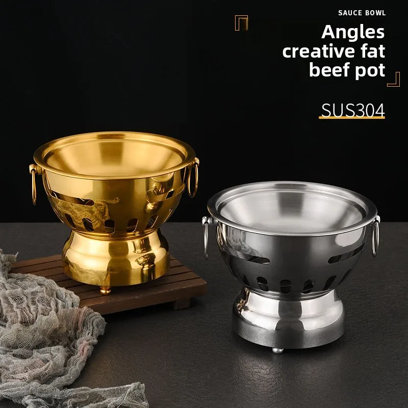 

304 stainless steel small hot pot alcohol stove Angus fat beef dry pot bibimbap one person one pot restaurant buffet