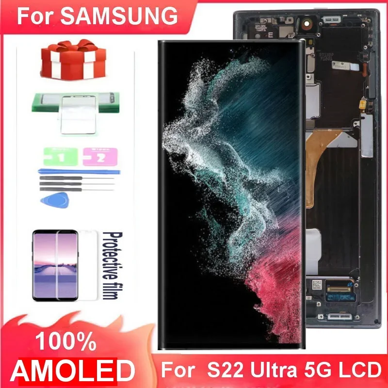 

AMOLED LCD For SAMSUNG Galaxy S22 Ultra 5G Screen S908 S908B S908U S908F/DS Display Touch Screen Digitizer Assembly Replacement