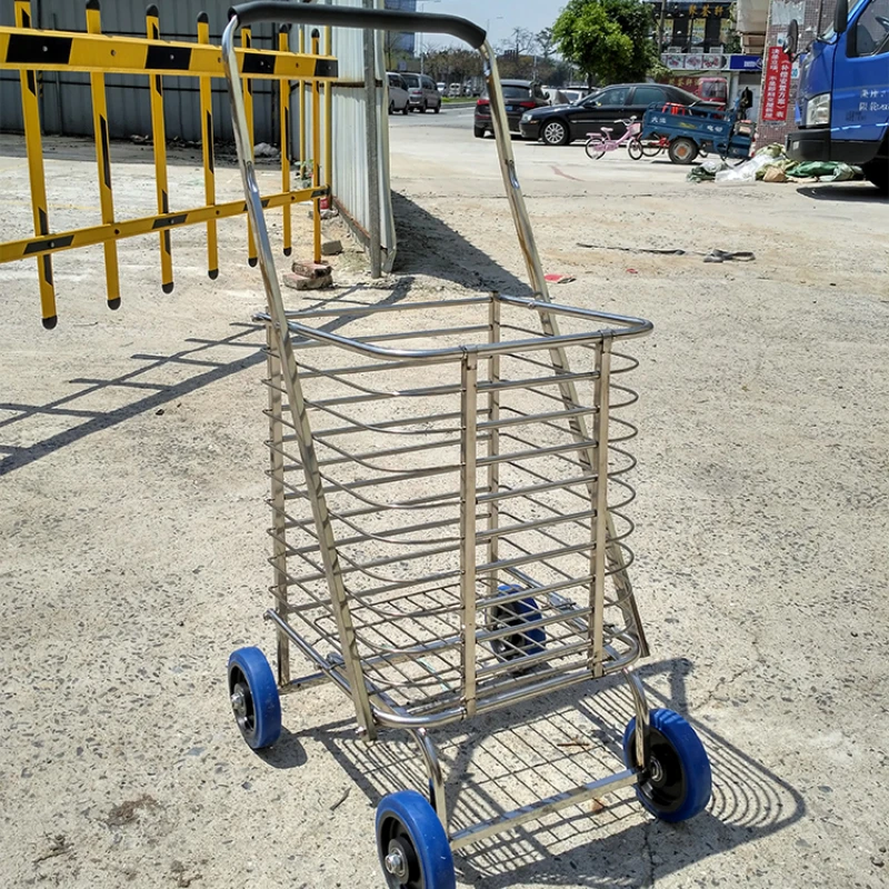 Aluminum Alloy Folding Shopping Cart Large Capacity Portable Basket Trolley Durable Old-Style Grocery Cart Trailer