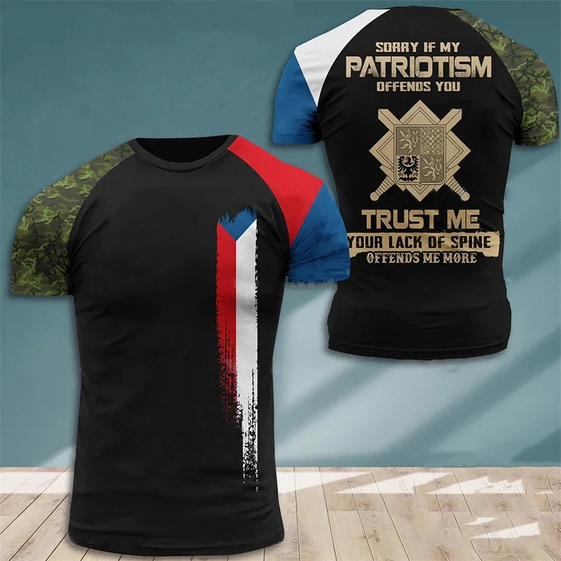 

Czech Army T Shirt for Men Veteran Camouflage T-Shirt Tops 3D CZECH National Flag Print Tshirt Soldiers Forest Camo Tactical Tee