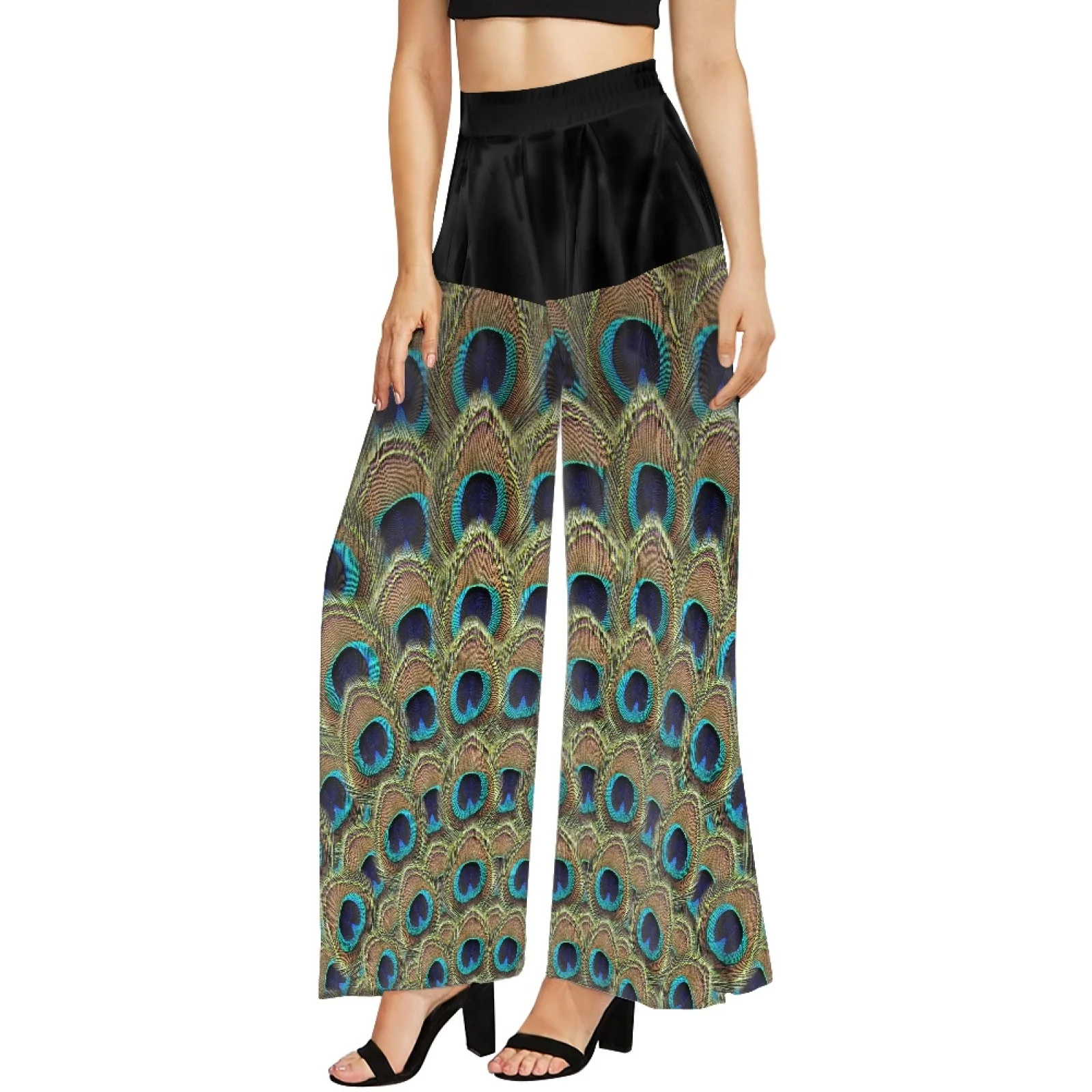 Samoa Tribe Colorful Feathers Print Wide Leg Pants Women Elasitic High Waist Sweatpants Ladies Loose Drawstring Long Pants