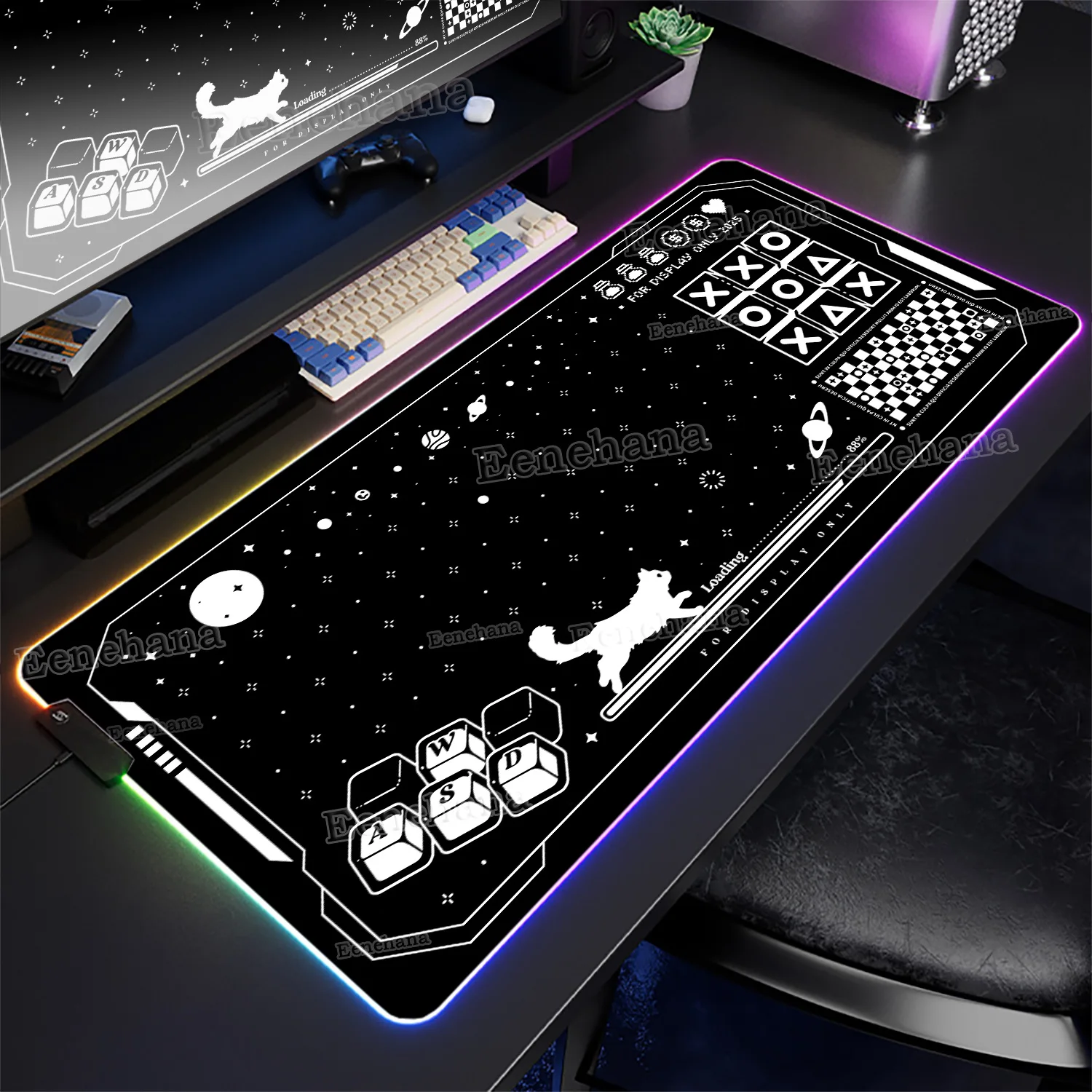 

RGB Kawaii Черный кот Коврик для мыши с подсветкой LED Симпатичный большой ПК Игровые аксессуары Клавиатура Компьютер Аниме Геймер XXL Коврик для ноутбука