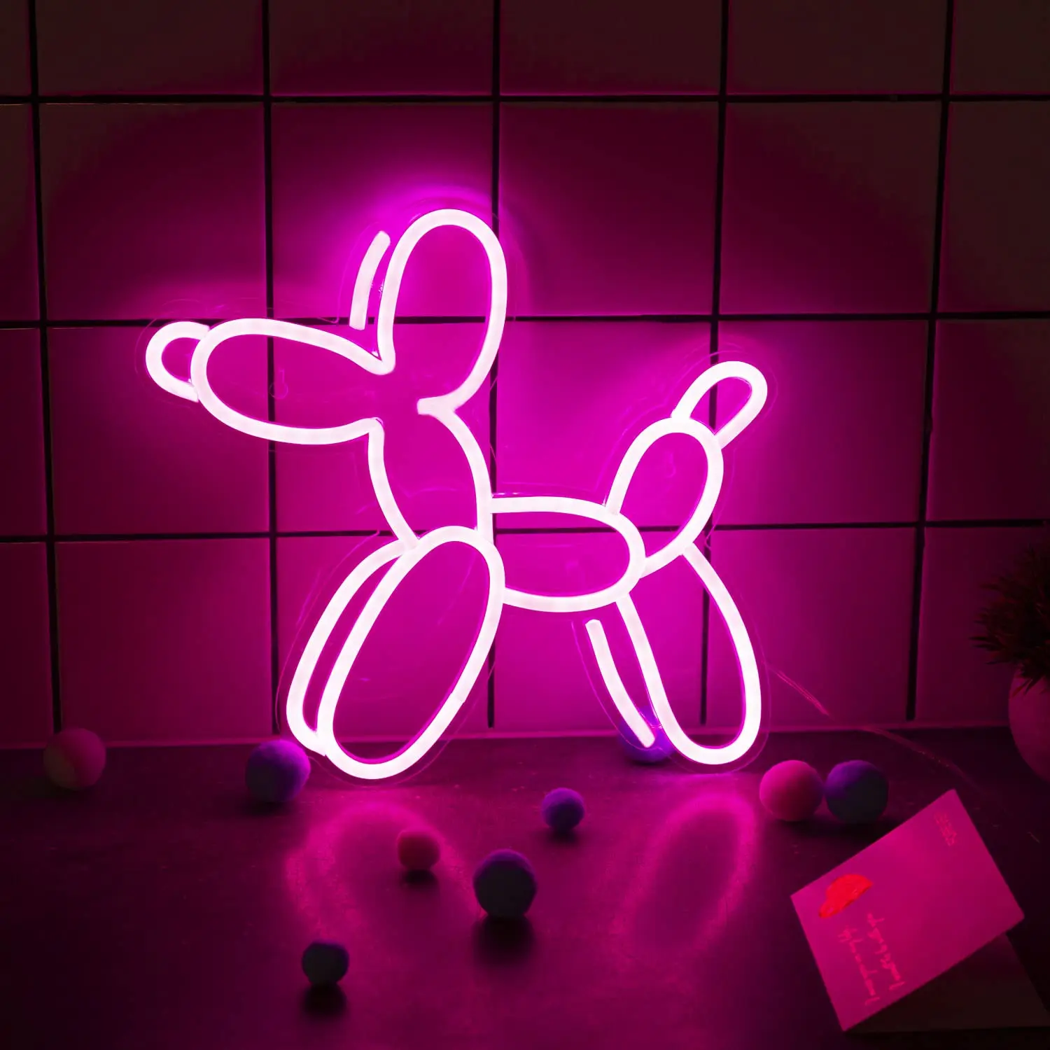 Pink Dog Neon Sign LED Neon Mural Sign Wall Hanging Pet Shop Room Wall Decor Club Party Bar Xmas Gift