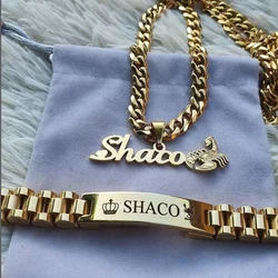 Fashion Stainless Steel Custom Name Necklace For Women Men Personalized Nameplate Cuba Chain Jewelry Gift Set Bijoux