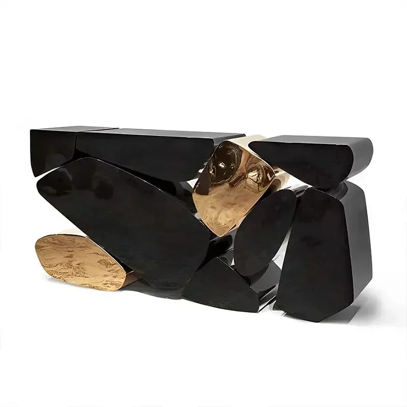 

Creative and Slightly Luxury Console Designer against the Wall a Long Narrow Table Special-Shaped Stainless Steel Console Tabl