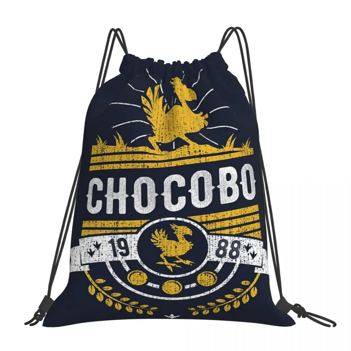 Chocobo-mochila portátil multifunción con cordón, bolsa de almacenamiento con bolsillo, para libros, viaje y escuela