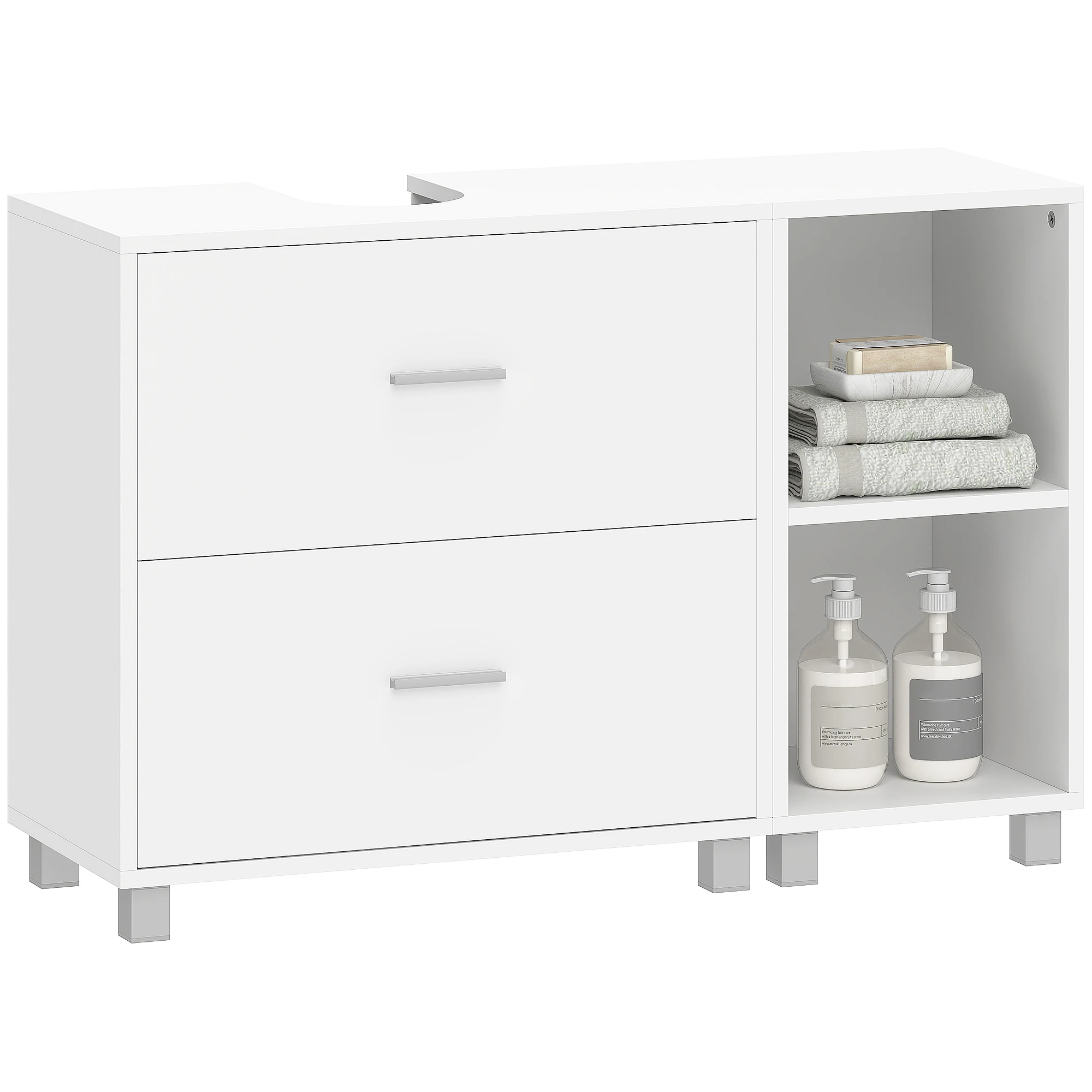 Homcom onderkast, badkamerkast met 2 laden en 2 open planken, moderne stijl, voor wastafel op voetstuk, 90X30X60 cm, wit