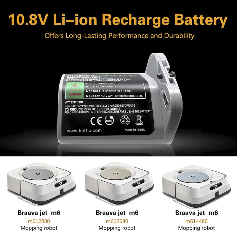 حزمة بطارية بديلة ABL-C متوافقة مع المكنسة الكهربائية iRobot Braava jet M6 10.8 فولت 2200 مللي أمبير في الساعة #4