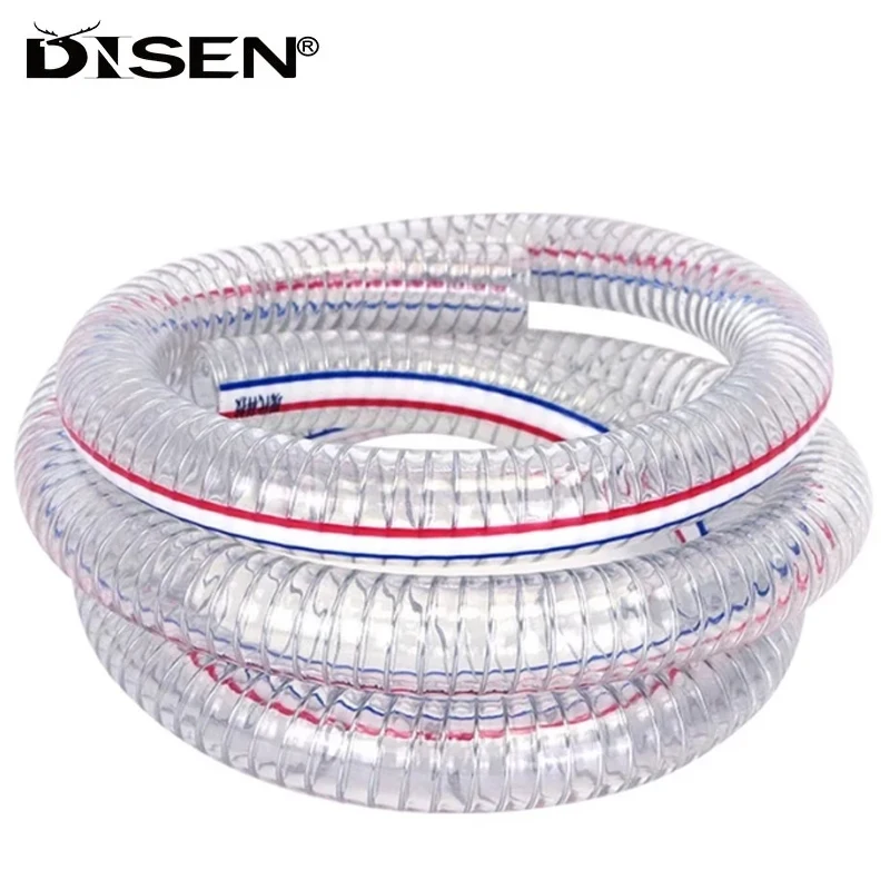 PVC Transparent Steel Wire Hose Water Pump Flexible Oil Tube Steel Wire Plastic Pipe ID 10-25mm OD 15-31mm Length 1 Meter