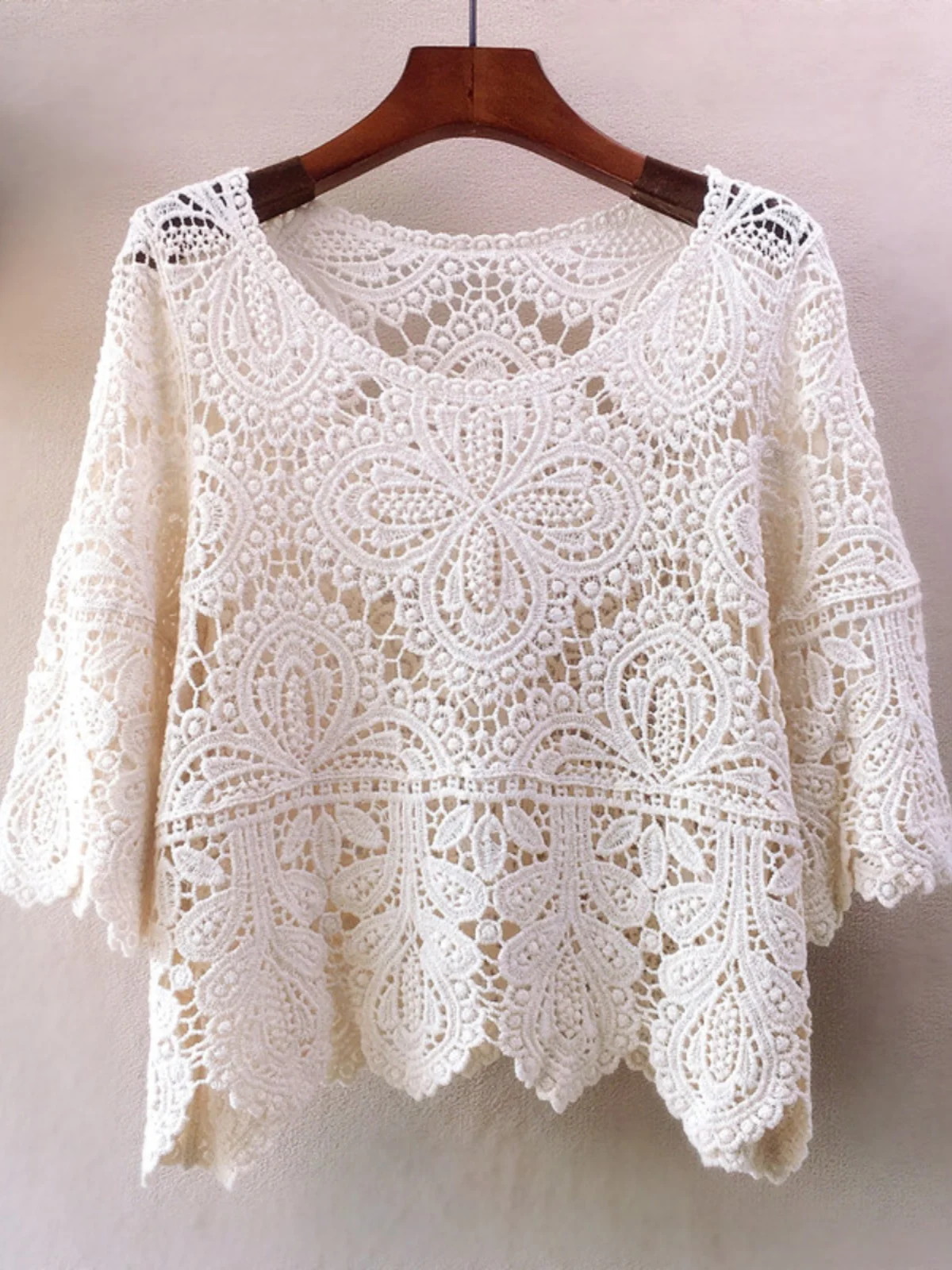 

Легкая трикотажная кружевная верхняя одежда ort Sve, женский топ с вырезом, хлопковый материал, корейский свободный крой