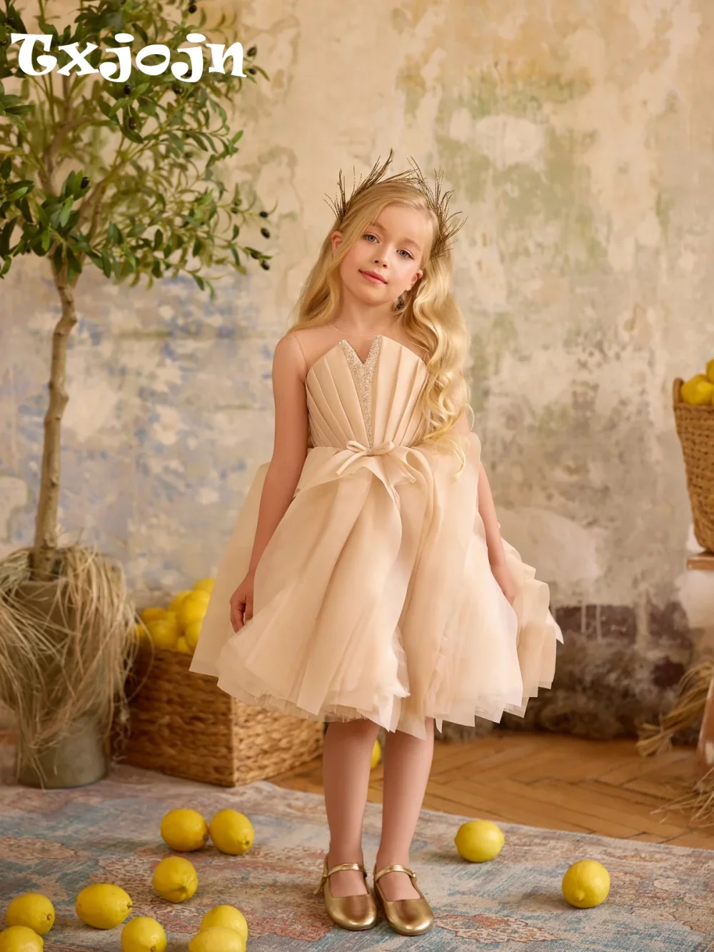 

Новинка: Платье для девочек с рюшами из фатина, блестящее, расшитое бисером, без рукавов, для дня рождения, торжественное, в стиле принцессы, для танцевальных выступлений