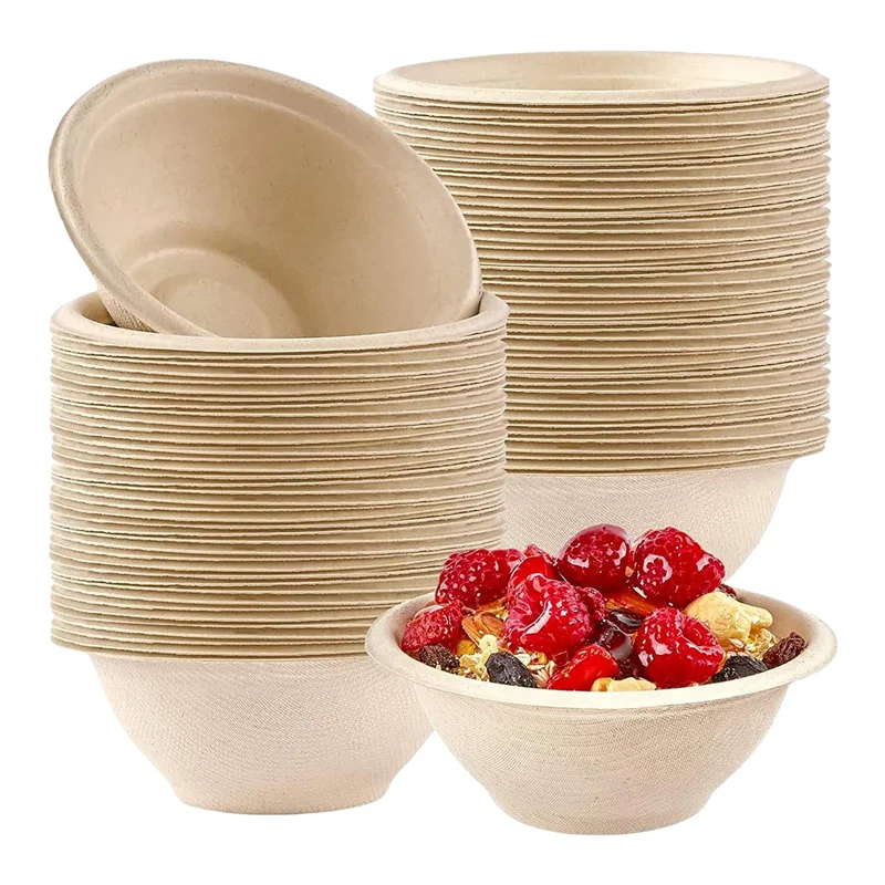 100Pcs Strong Disposable Paper Bowls,350Ml Disposable Sugarcane Paper Bowls Brown Super Rigid Biodegradable