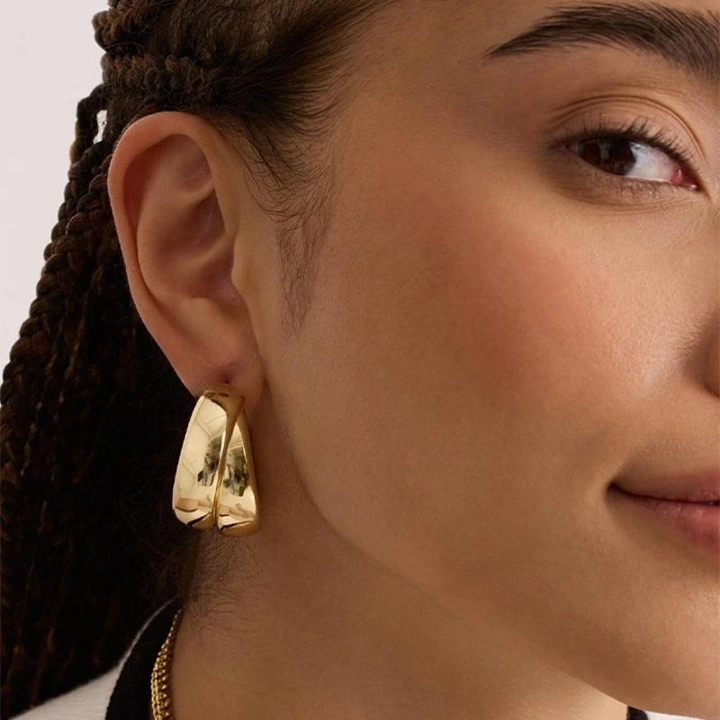 

Chic Gold Color Double Circle Hoop Earrings Ear Loops Wide Metal Ring Earrings for Women Trendy Huggies Gold Jewelry