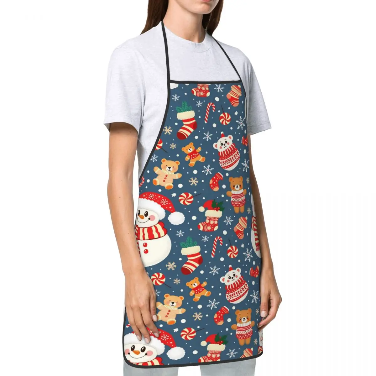 Avental de boneco de neve de Natal, acessórios de cozinha domésticos personalizados, aventais de barbeiro sem bolso