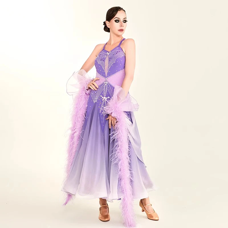 Flilin Flower Shadow Customized High-end Ballroom Dance Dress Modern Games Big Swing Gradient Color  Performance Costumes