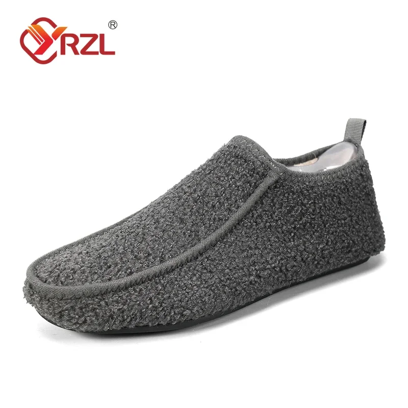 

YRZL Winter Cotton Shoes Men Warm Slip on Lightweight Winter Slippers Men Plush Indoor Home Cotton Loafers Men Warm Shoes