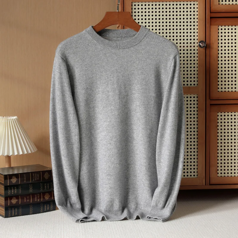 Men\'s 100% Pure Cashmere Knitted Sweater O-neck Long Sleeved Thick Black Pullover Winter And Autumn Warm High-end Versatile Top