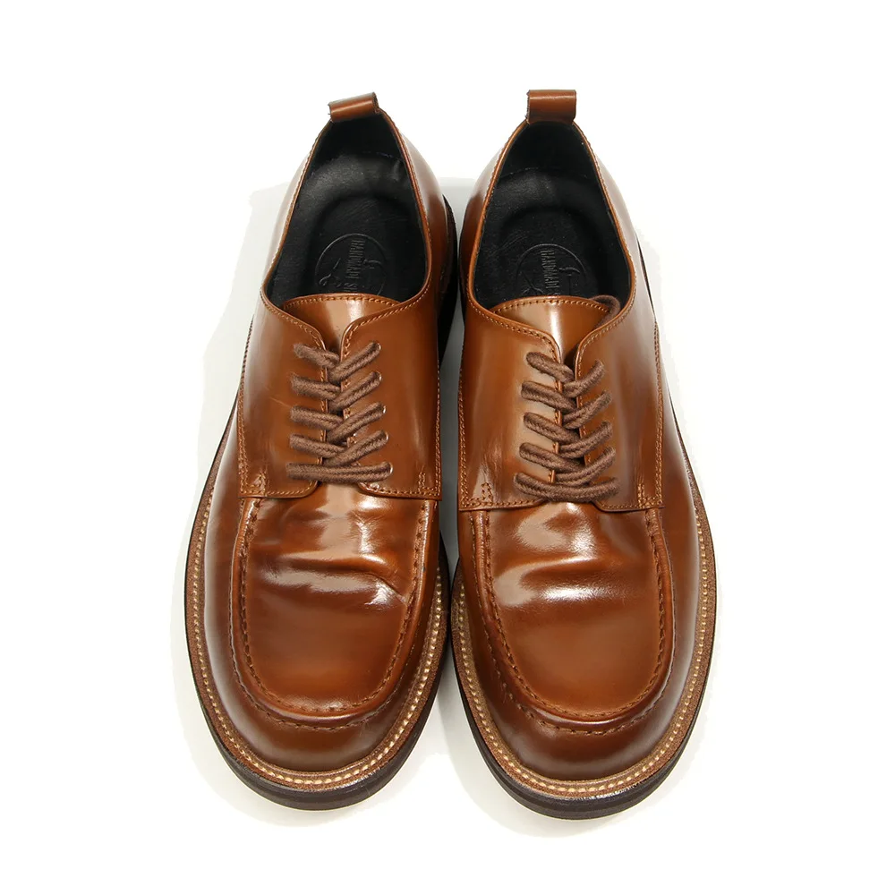 YETTIES Men's Shell Cordovan Oxford Dress Shoes Hand-Burnished Vintage Lace-Up Business Footwear Premium Trendy Formal Brogues