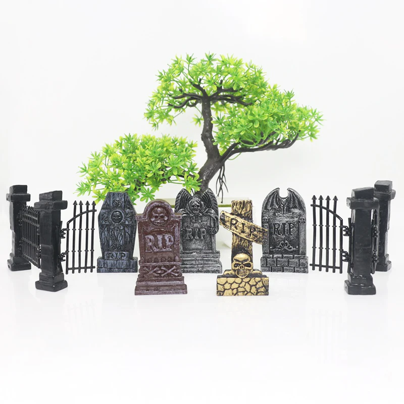 5pcs Mini RIP Tombstones Skulls DIY Cemetery Coffin Graveyard Miniature Halloween Decoration Fairy Garden Ornaments Accessories