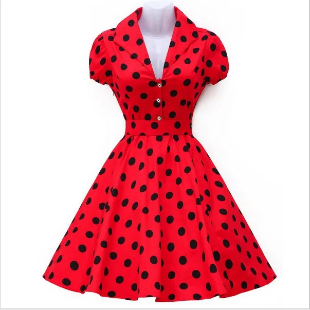 Fashion Style Woman Retro Waist Belt V-Neck Dress Short Sleeve Performance Dress Swing Pin Up Polka Dot Dresses Party Vestidos