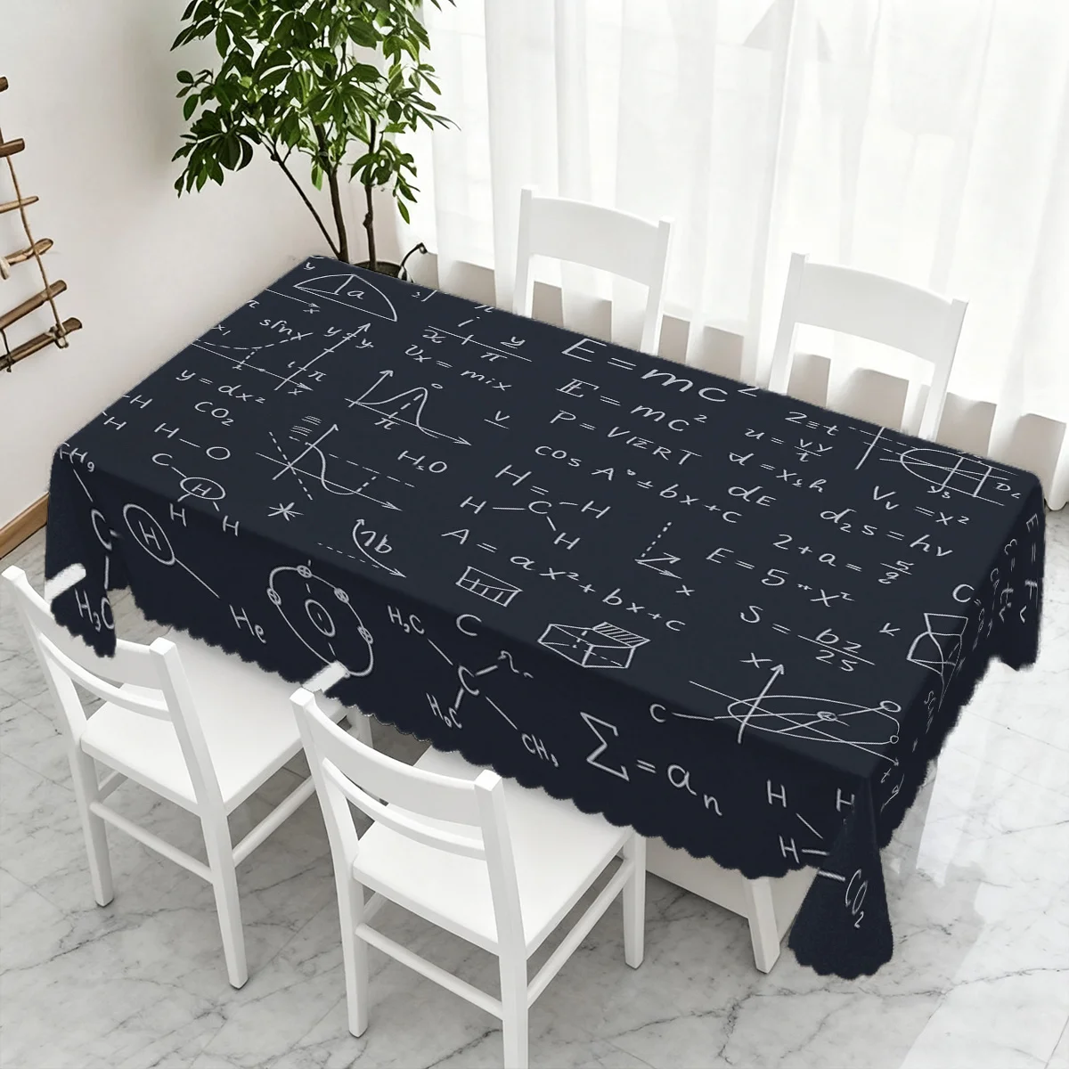 Blackboard Math Physics Chemistry Formula Print Waterproof Washable Tablecloth, Rectangular Table Cover Science Home Party Decor