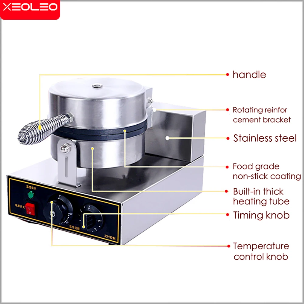 XEOLEO 1250W Single Head Round Electric Waffle Maker Non-stick Coating Waffle Machine Bread/Sandwich Maker Kitchen Baking