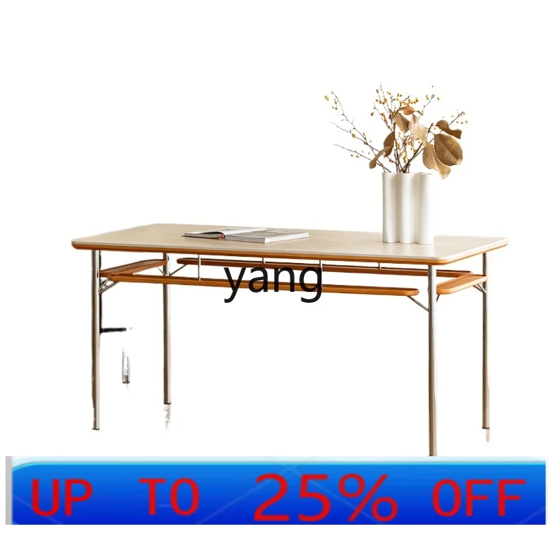 

LTT living room household rectangular solid wood rock slab dining table modern simple rack integrated