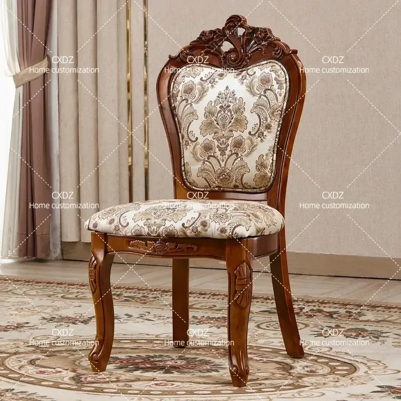 Solid Wood Dining Chair Neoclassical Fabric Upholstered Seat European Style Home Furniture American Study Room Armchair