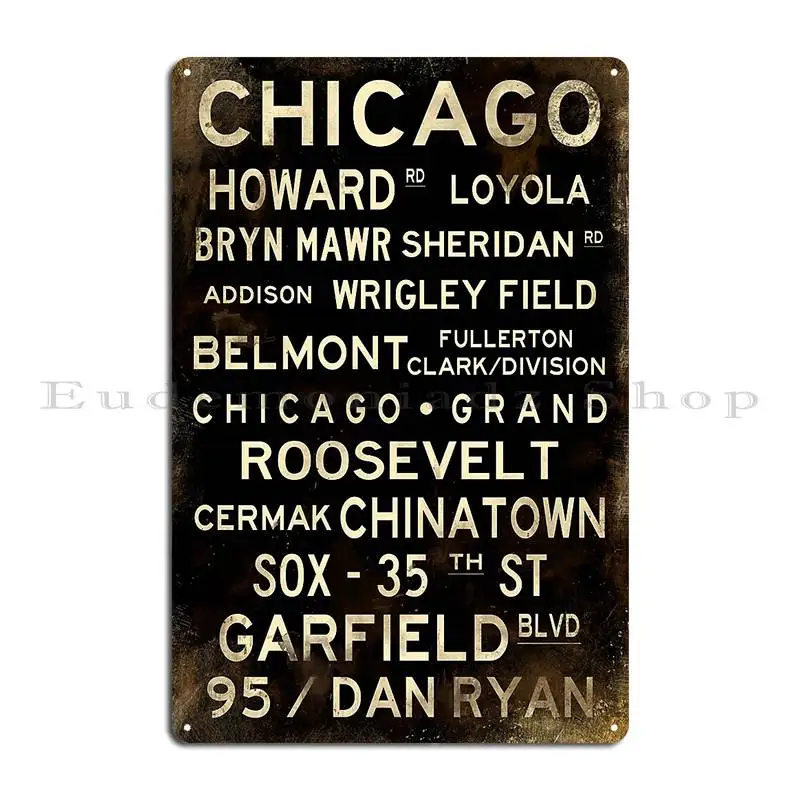 Distressed Chicago L Subway Sign Art Metal Signs Cinema Decoration Cinema Iron Plaques Tin Sign Poster