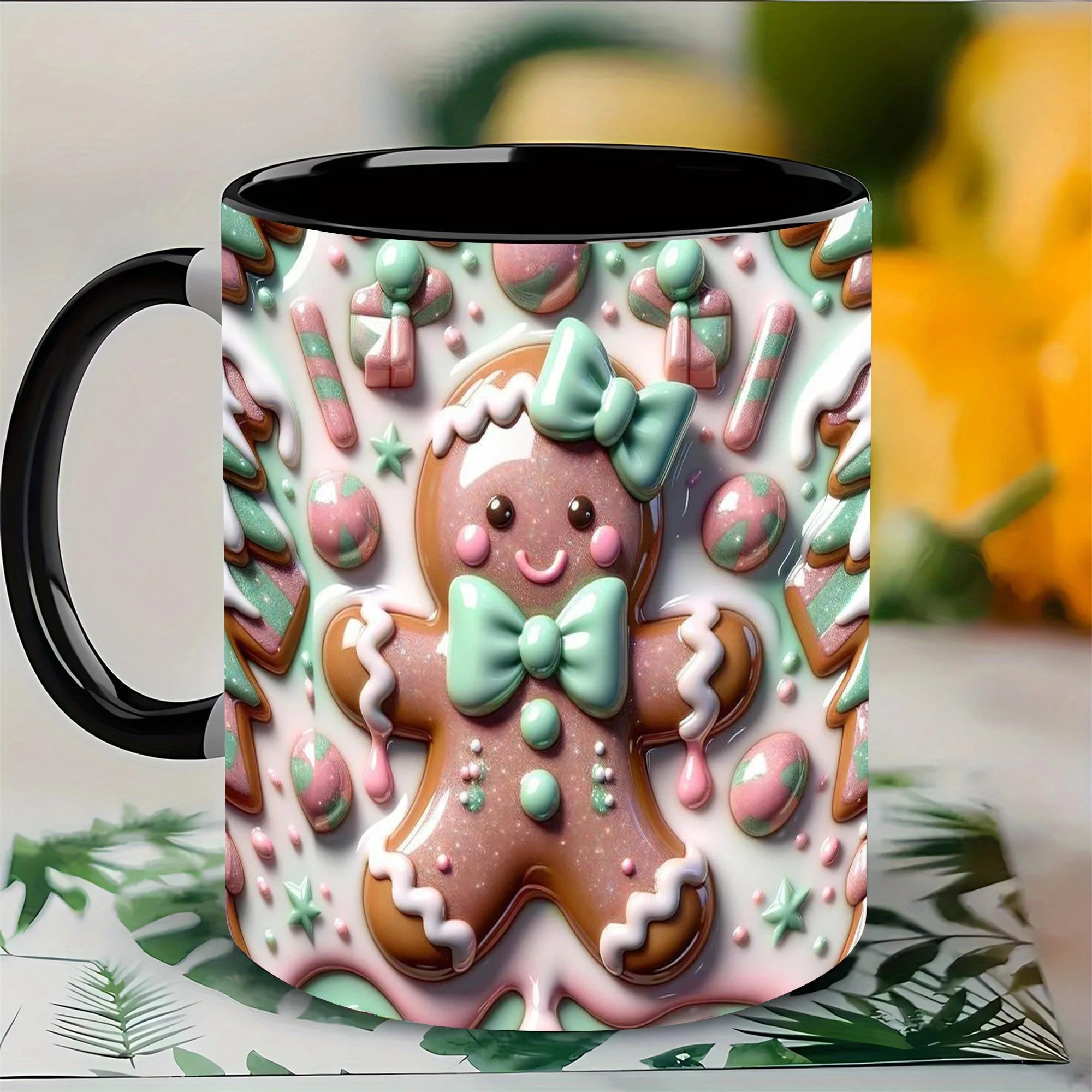 1pc Gingerbread for man 11Oz Colored Ceramic Mug, Cute Christmas Cookie Pattern Design, for Home Office, Christmas Holiday, Tumbler, Local Warehouse, Gifts for Men And Women, Friends