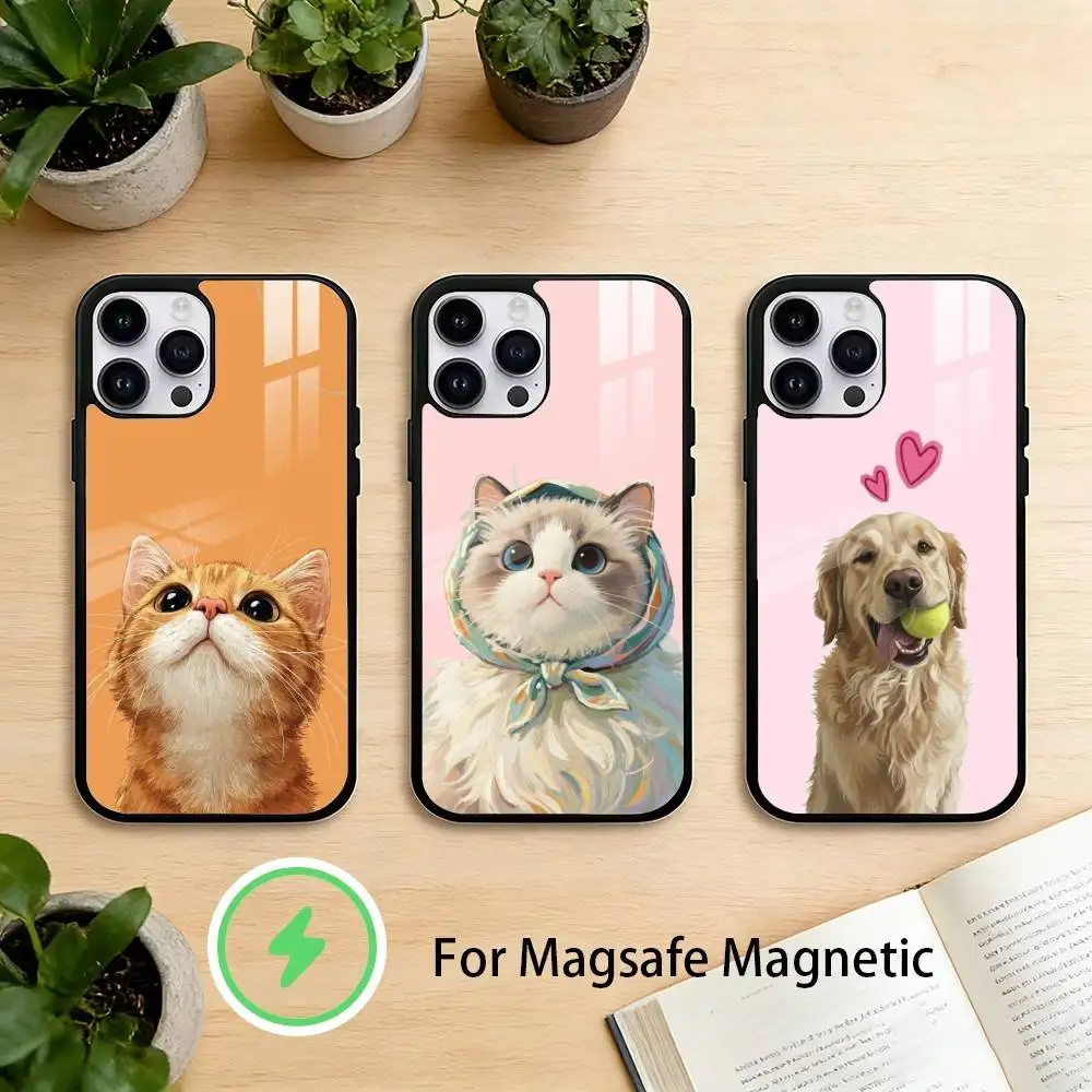 

Чехол C-Cute P-Pet для iPhone 17 16 15 14 13 12 Pro Max Plus с зеркальной беспроводной магнитной крышкой