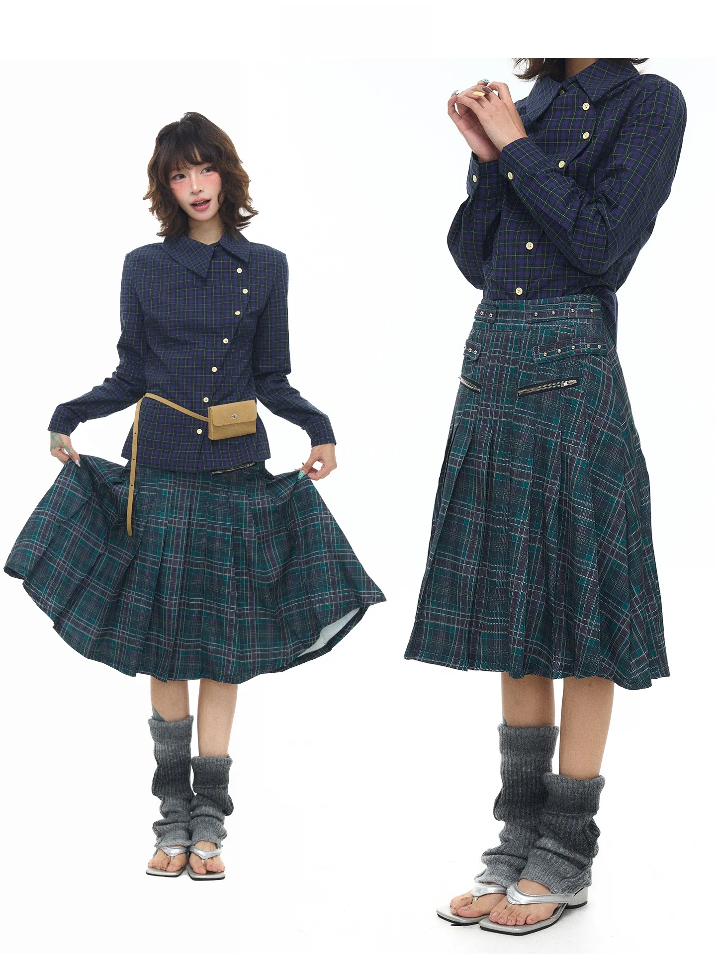

Корейская женская юбка в клетку Gingham, весенняя винтажная юбка в клетку ASTRSK, плиссированная юбка с высокой талией, милая повседневная юбка для офиса