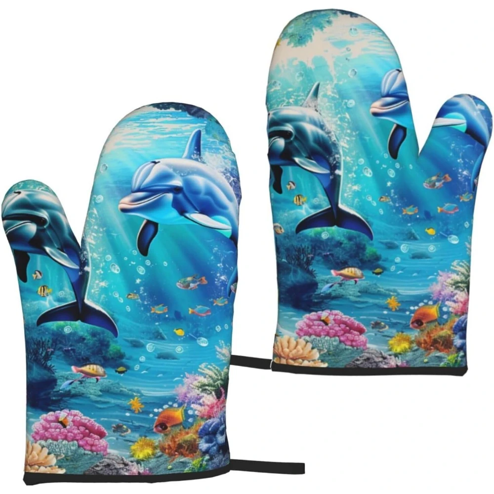 

Рукавицы для духовки с морским подводным принтом рыбы дельфина, 2 шт. - термостойкие водонепроницаемые тканевые перчатки для духовки для кухни
