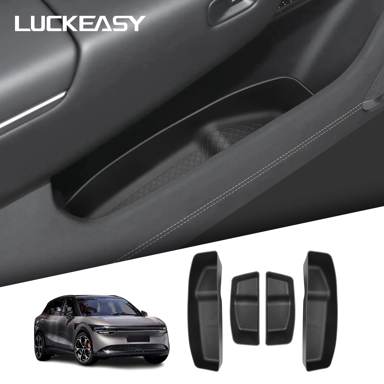 LUCKEASY para Zeekr 7X 2024-2026: Caixa Organizadora Lateral para Porta de Carro em TPE, Organizador de Maçaneta Dianteira e Traseira, Acessórios Automotivos de Organização, 4 Peças