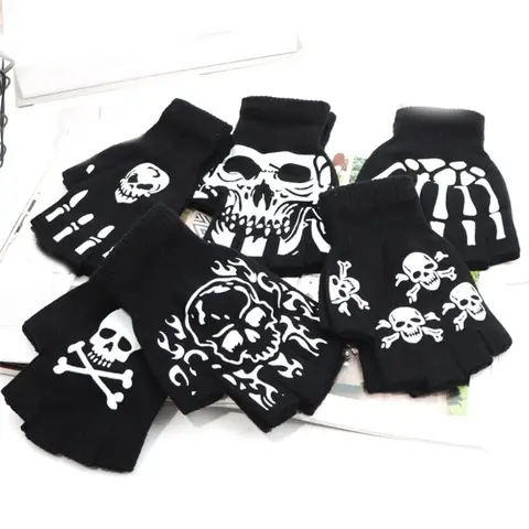 Trendy Warm Thermal Gloves Stylish Skeleton Mitten Gloves for Cold Weather Halloween Winter Cycling Skiing Climbing