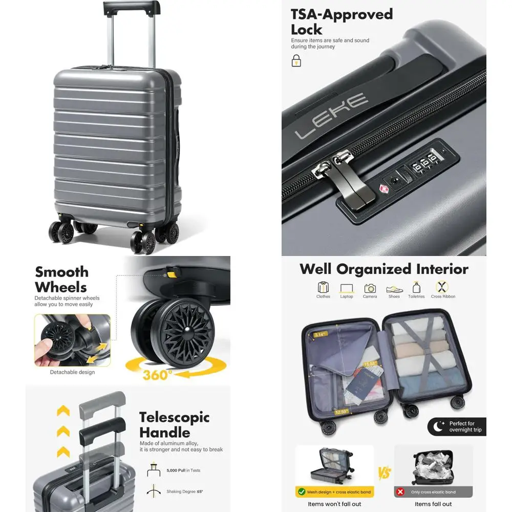 

Lightweight 16 Inch Airline Approved Hard Shell Spinner Suitcase with TSA Lock, Durable ABS Compartment for Travel