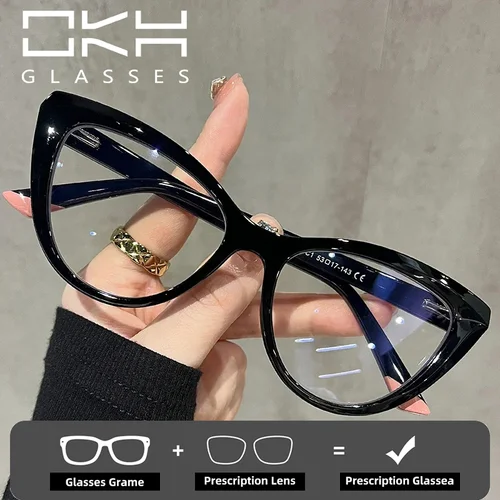 OKH, gafas ópticas graduadas con forma de ojo de gato para mujer, gafas de lectura antiluz azul, gafas personalizables para miopía e hipermetropía