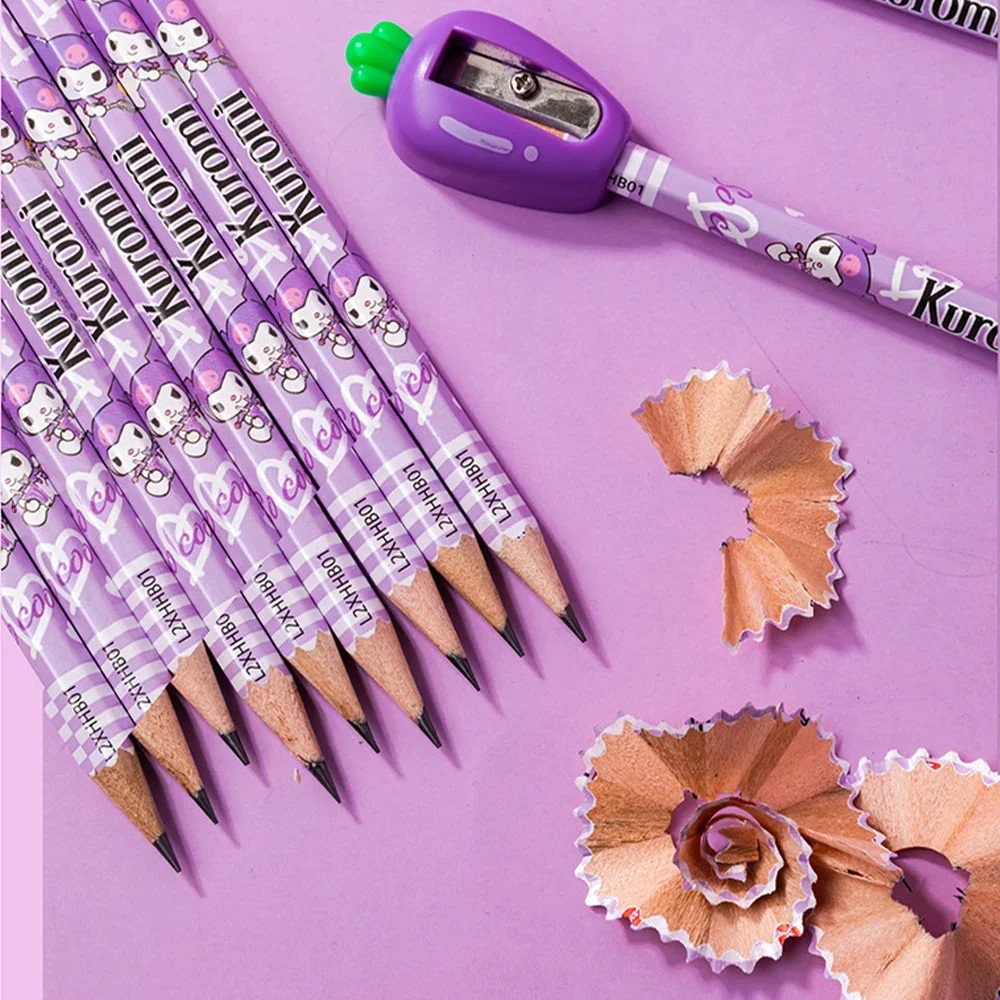 Sanrio 12pcs/set Kuromi Pencil Wooden Hexagonal Writing Pencils Student Creative Writing Pencil School Student Stationery