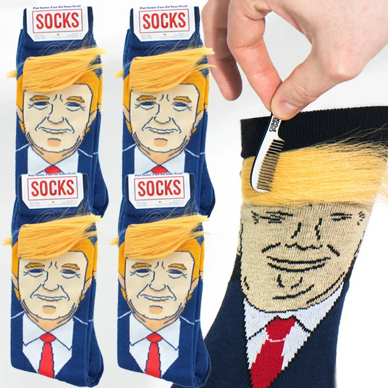 2024 President Donald Trump Spoof Funny Socks Men Women Character Abstract 3D Fake Hair Trump Crew Sokken Homme Dropshipping