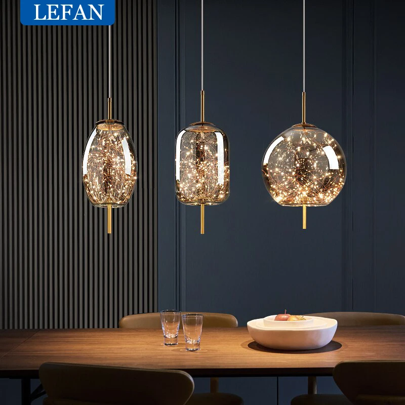 Imagem -02 - Luxo Moderno Nordic Glass Led Pendant Light Sala de Jantar Lâmpada Decoração do Hotel Casa Cozinha Bar Lustre Gold Chandelier