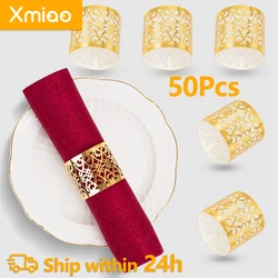 50Pcs Napkin Ring Hollow Pattern Gold and Silver Napkin Ring Wedding Party Table Decoration Supplies Wedding Decoration