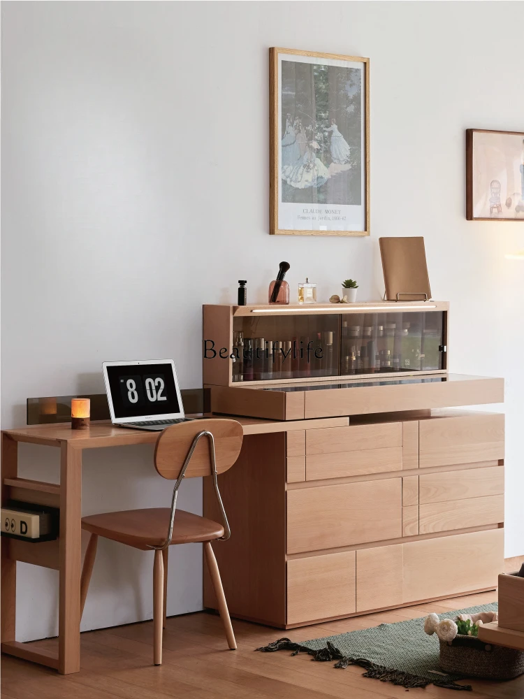 

Solid Wood Makeup Table Modern Minimalist Bedroom Chest of Drawers Dresser Integrated Small Apartment Assembled Cabinet