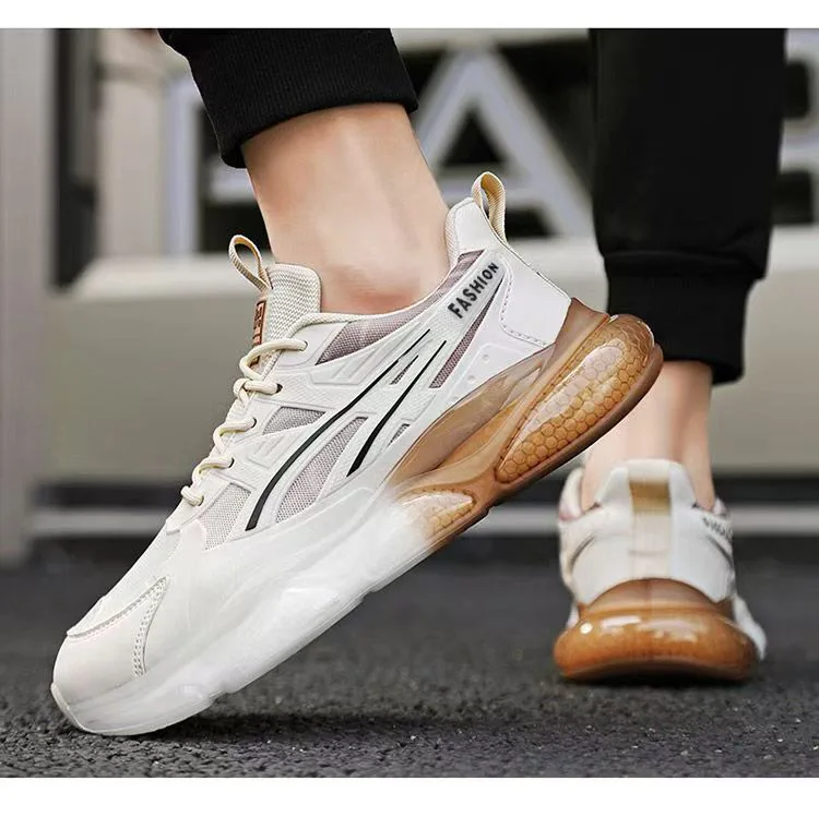 Streetwear White Black Gradient Mesh Air Cushion Sneakers Breathable Thick Platform Anti Slip Teen Daily Training Sports Shoes