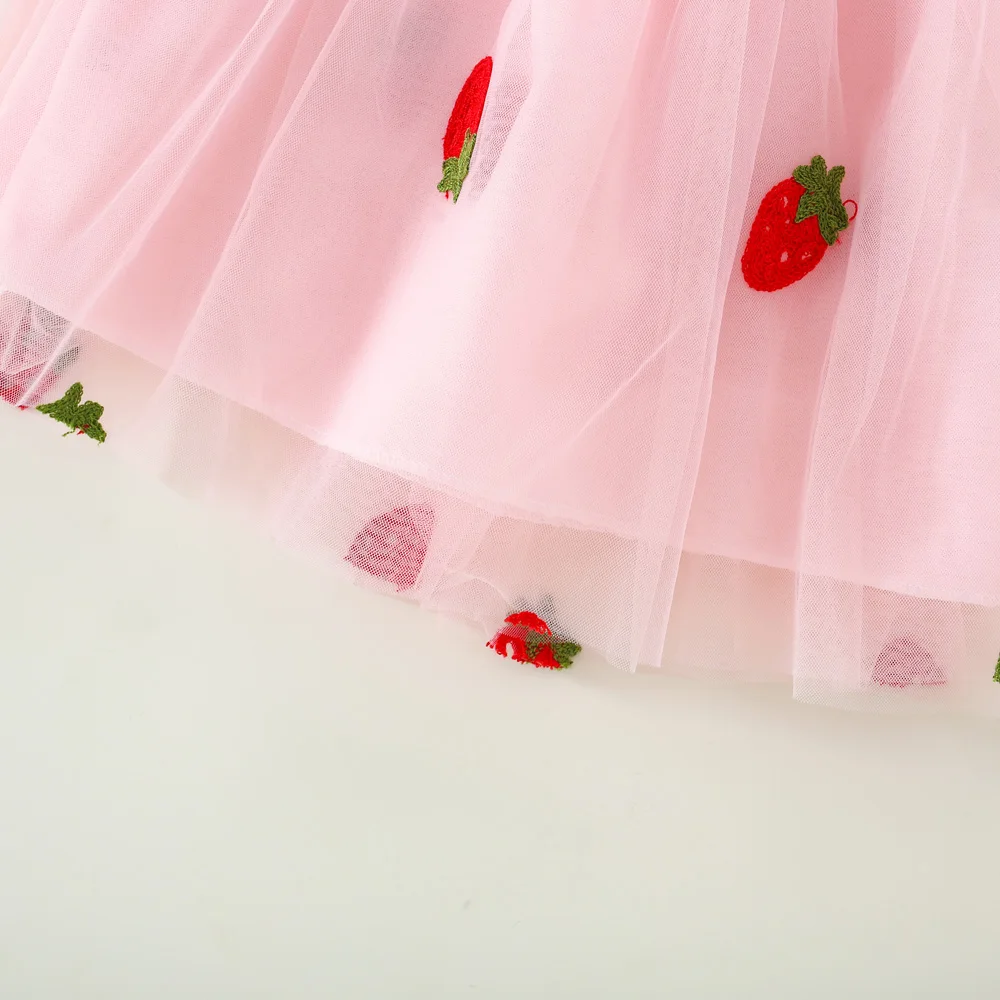 Summer Baby Girl Dress With Mesh Fruit Strawberry Prin Bow Sweet Beauty Baby Dress (0-3 Years Old)